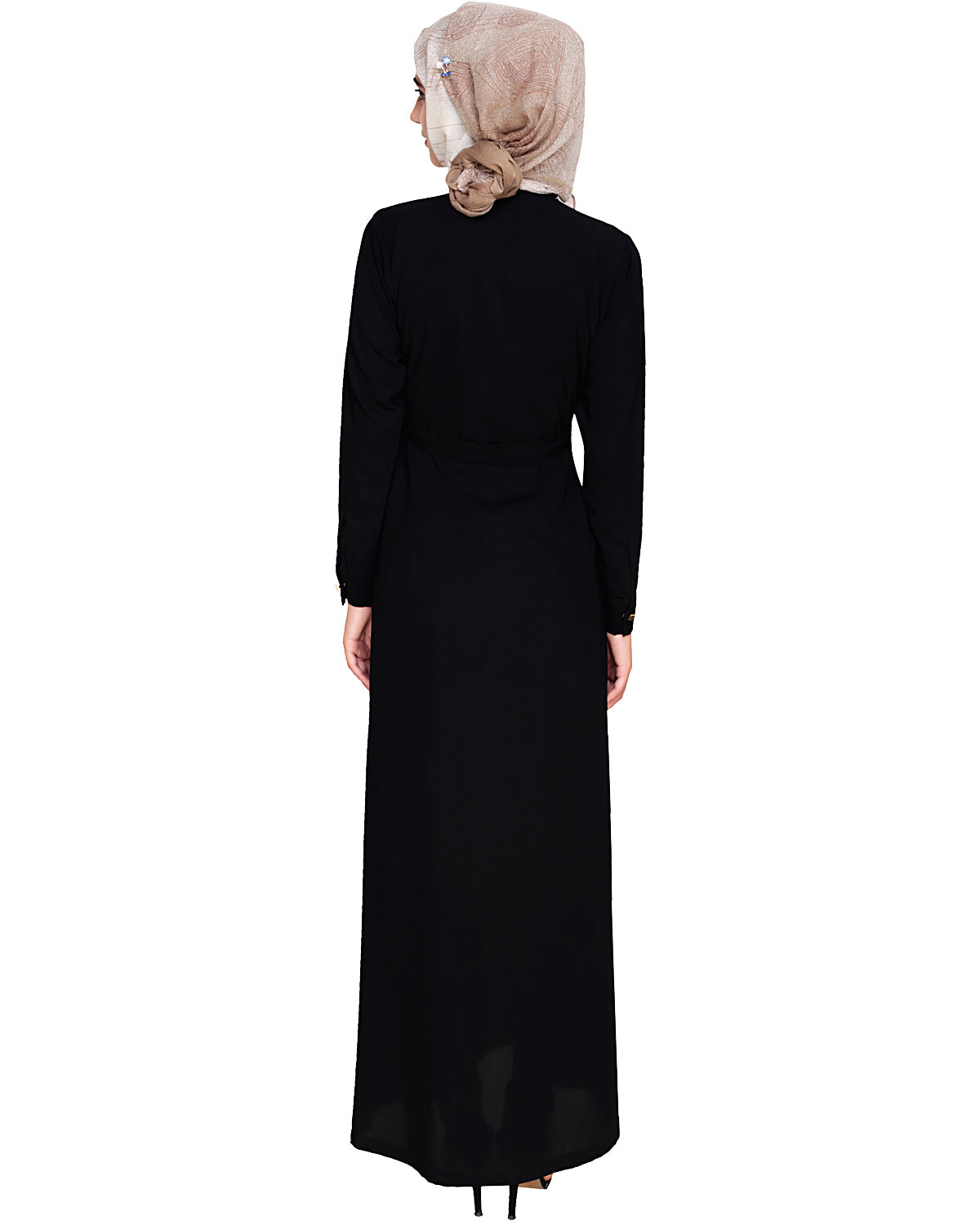 Metallic Sheen Front Zipper Abaya Black