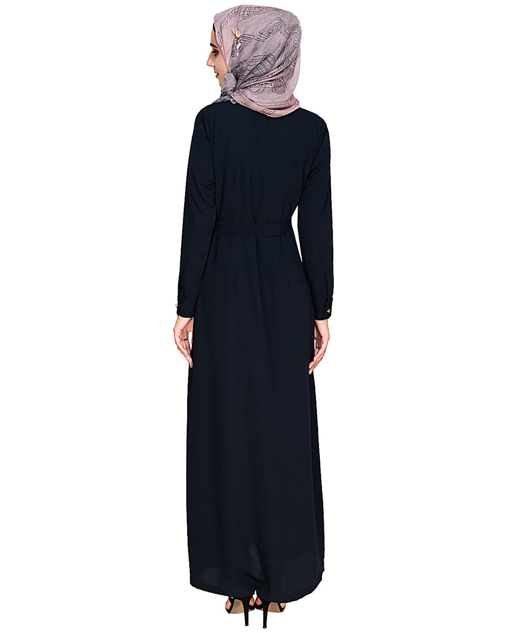 Metallic Sheen Front Zipper Abaya Blue