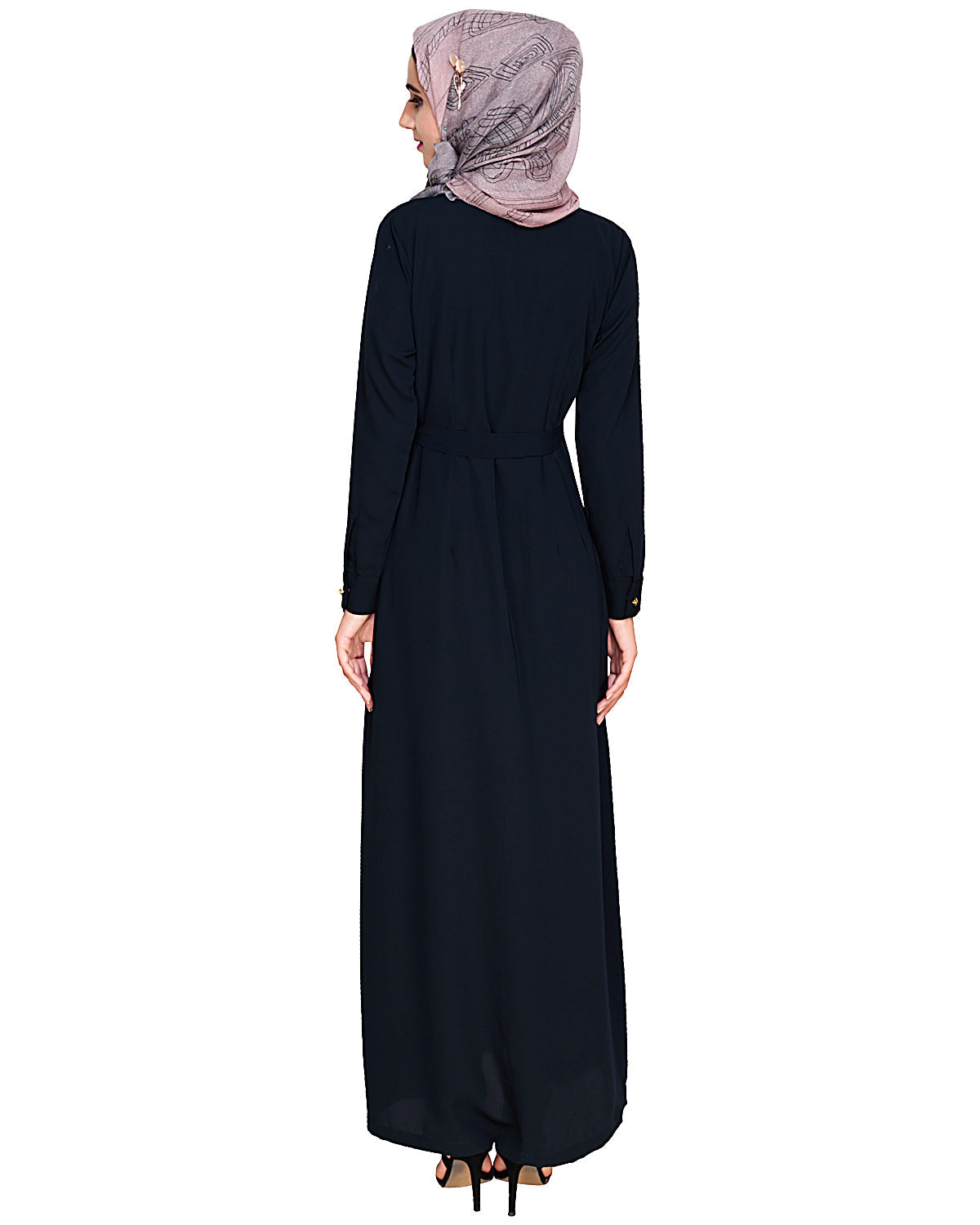 Metallic Sheen Front Zipper Abaya Blue