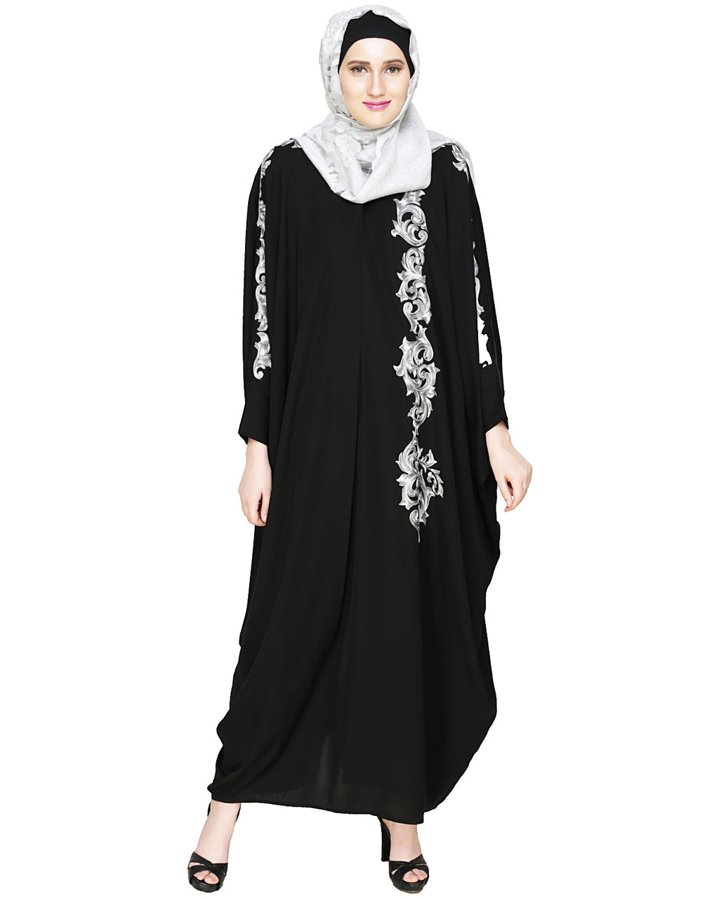 Dual Shade Floral Embroidered Beige Kaftan Wine