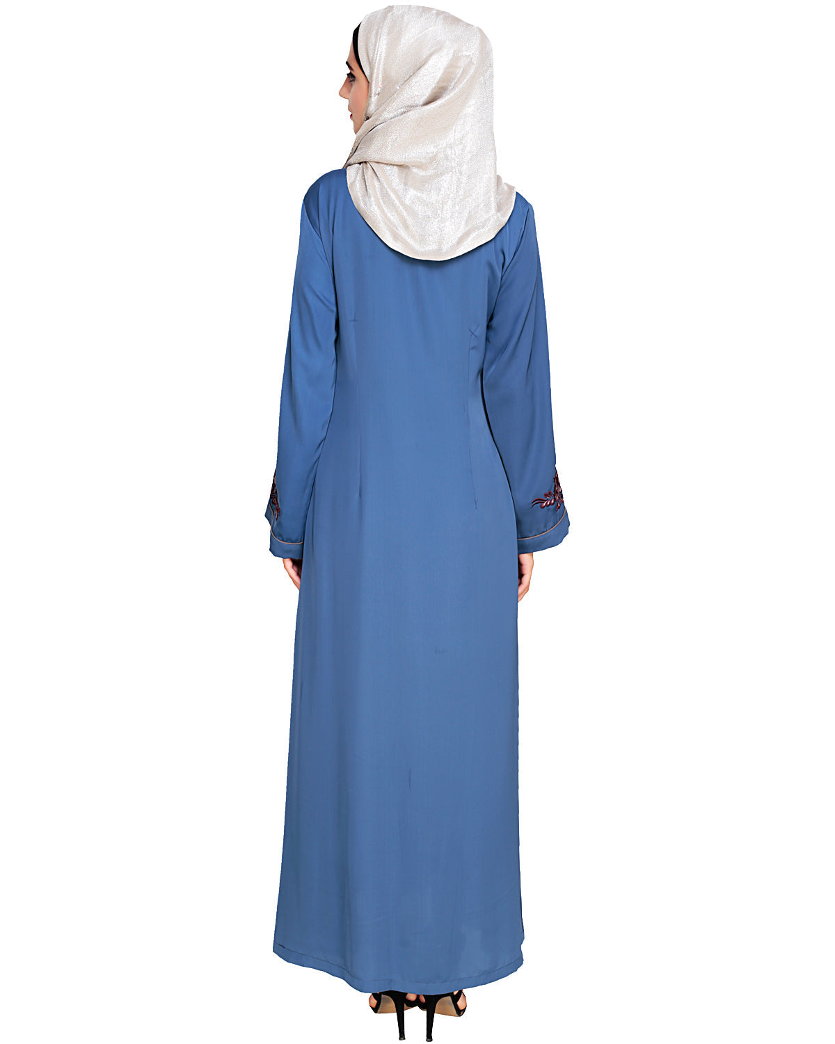Appealing Floral Embroidery Dubai Style Abaya Blue
