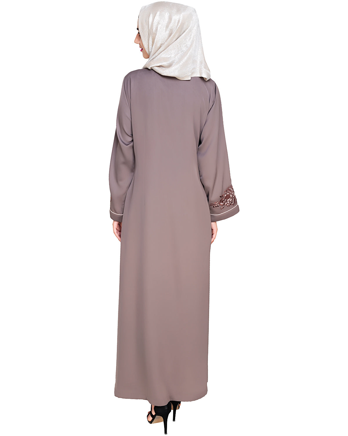 Appealing Floral Embroidery Dubai Style Abaya Brown