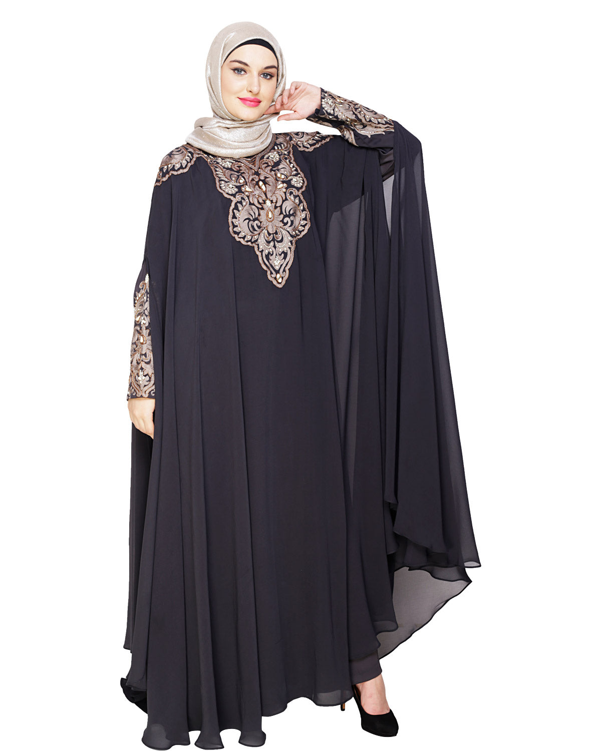 Luxury Black Irani Kaftan DARK WINE
