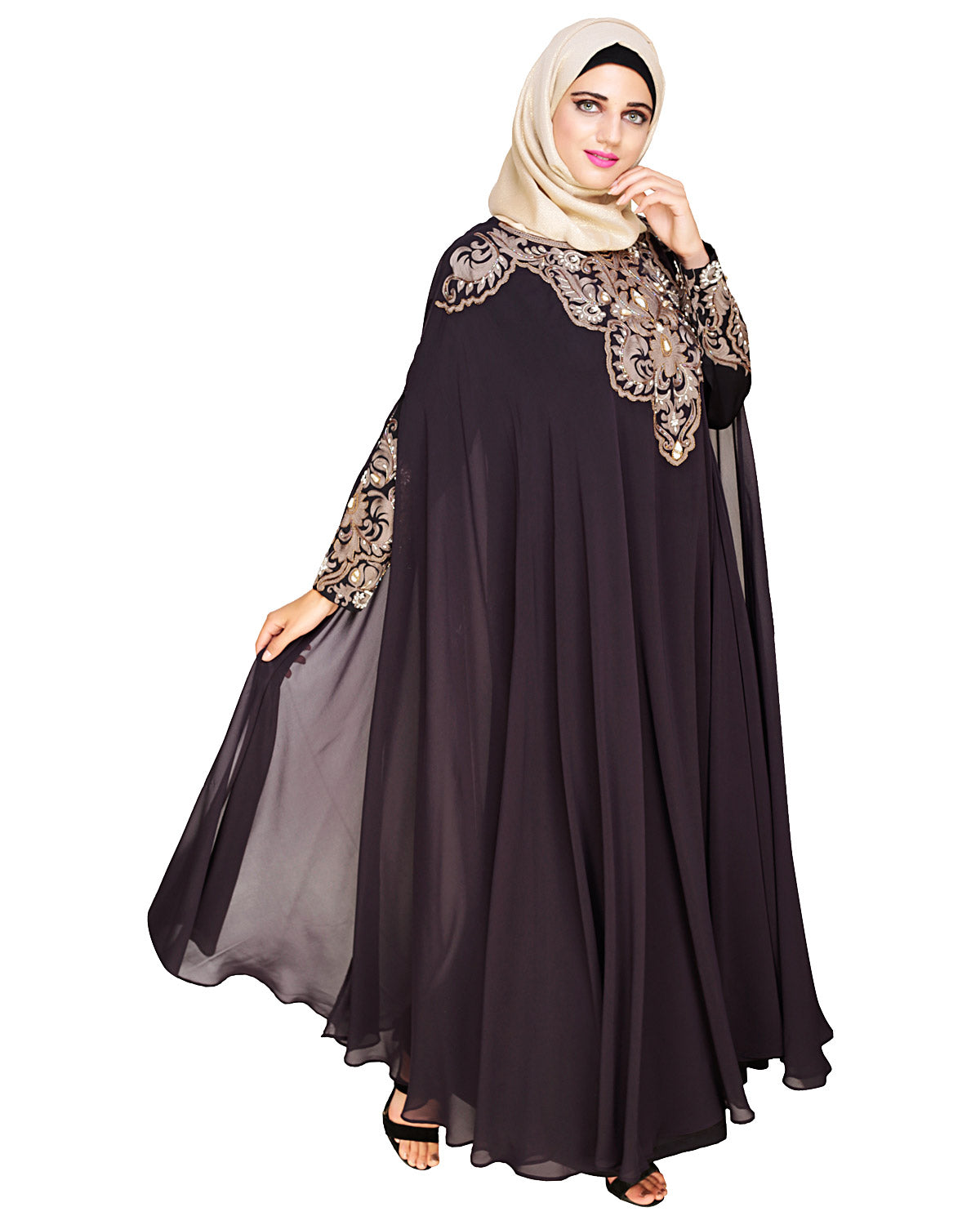 Luxury Black Irani Kaftan DARK WINE