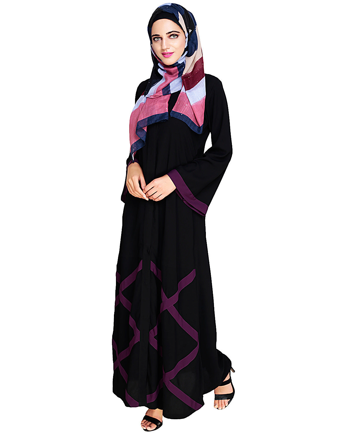 Criss Cross Detailing Abaya Black