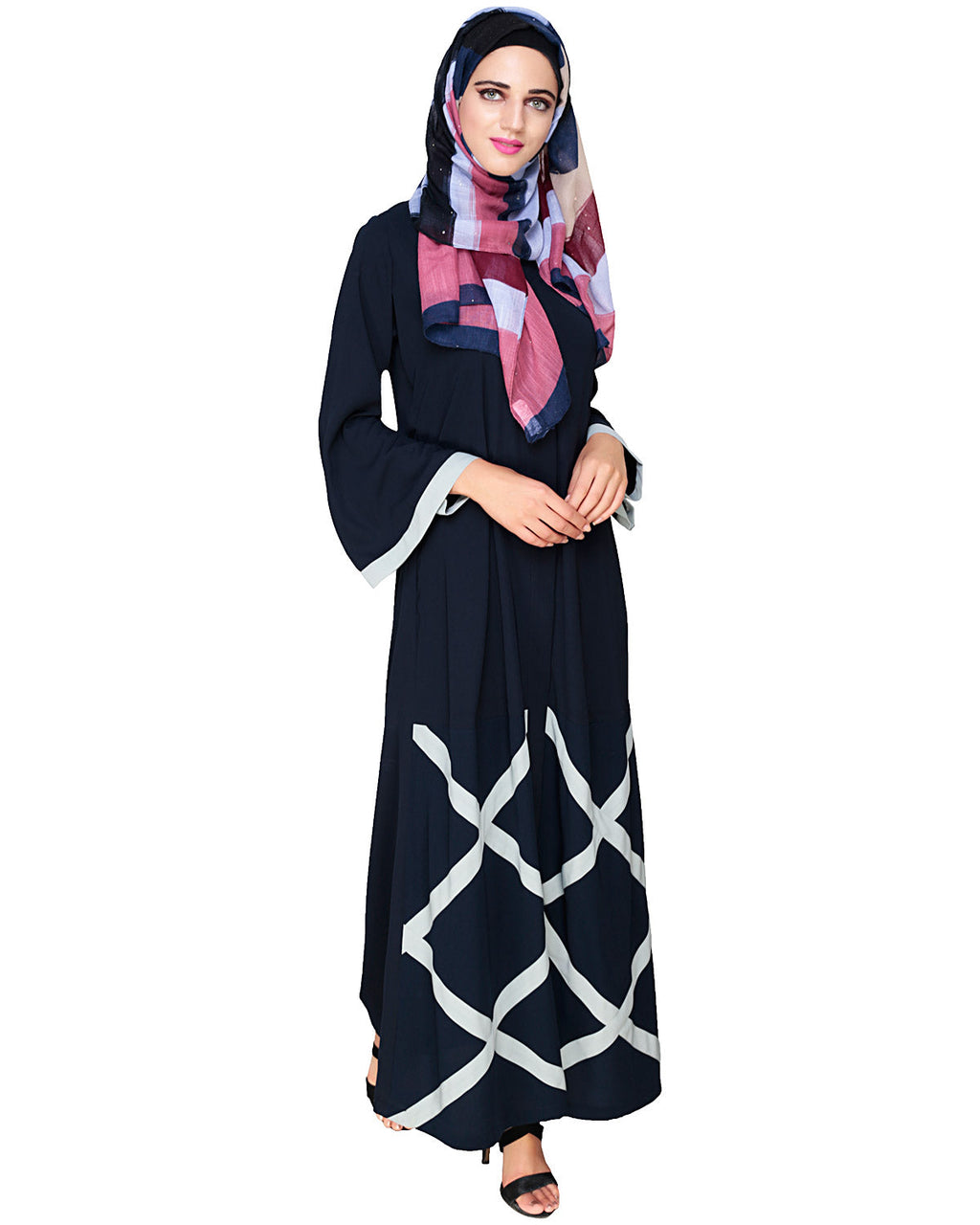 Criss Cross Detailing Abaya Blue