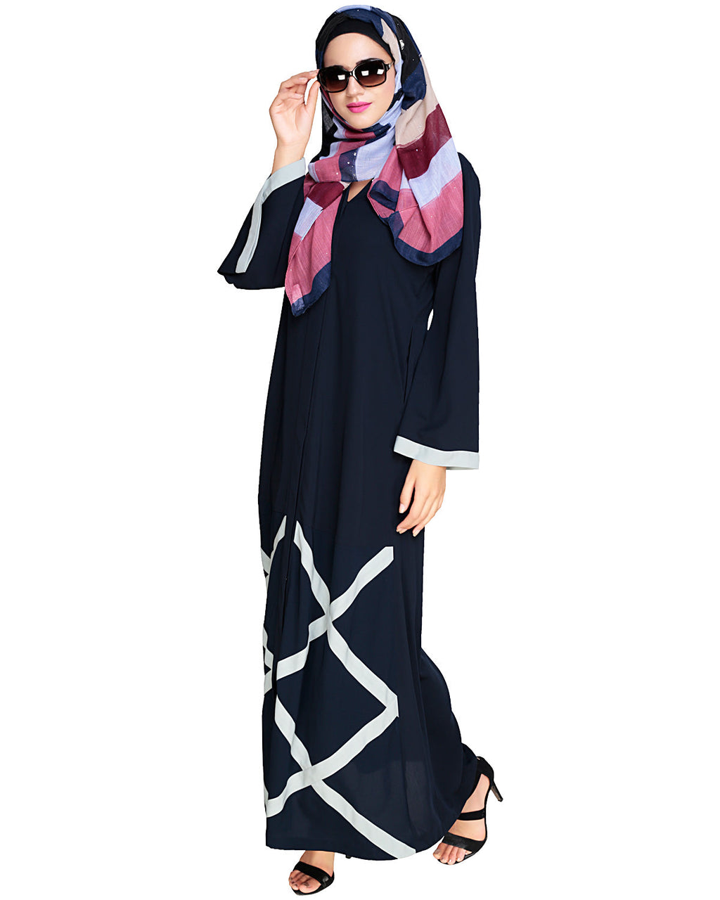 Criss Cross Detailing Abaya Blue