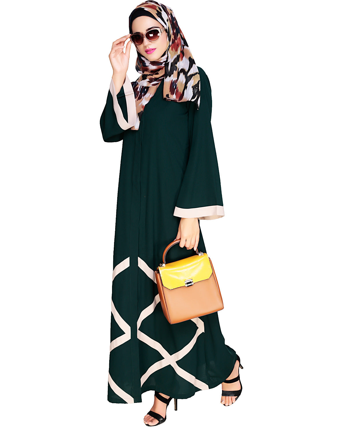 Criss Cross Detailing Abaya Bottle Green