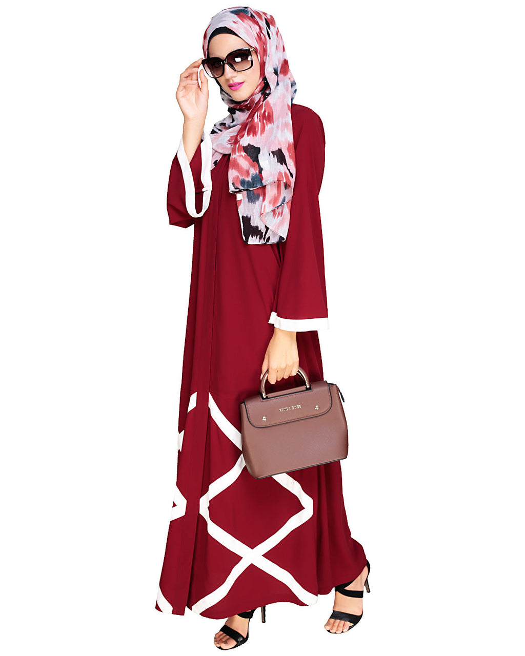 Criss Cross Detailing Abaya Wine