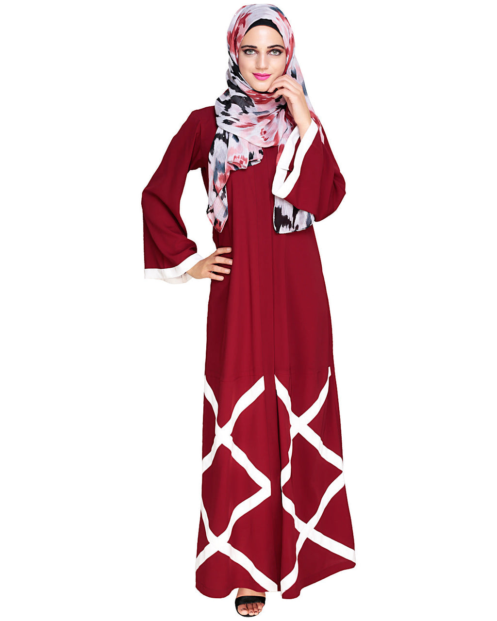 Criss Cross Detailing Abaya Wine