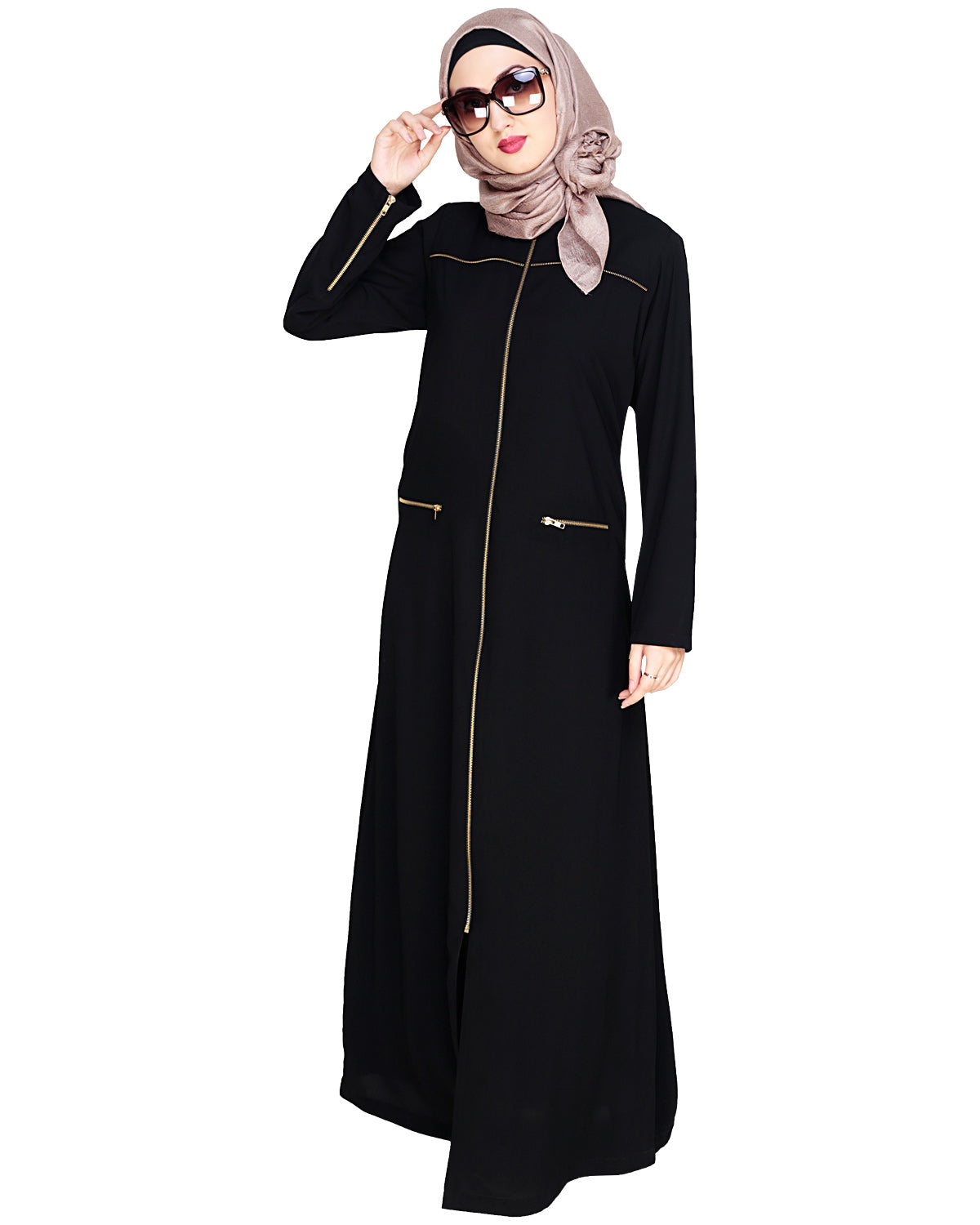 Metallic Zip Abaya Black