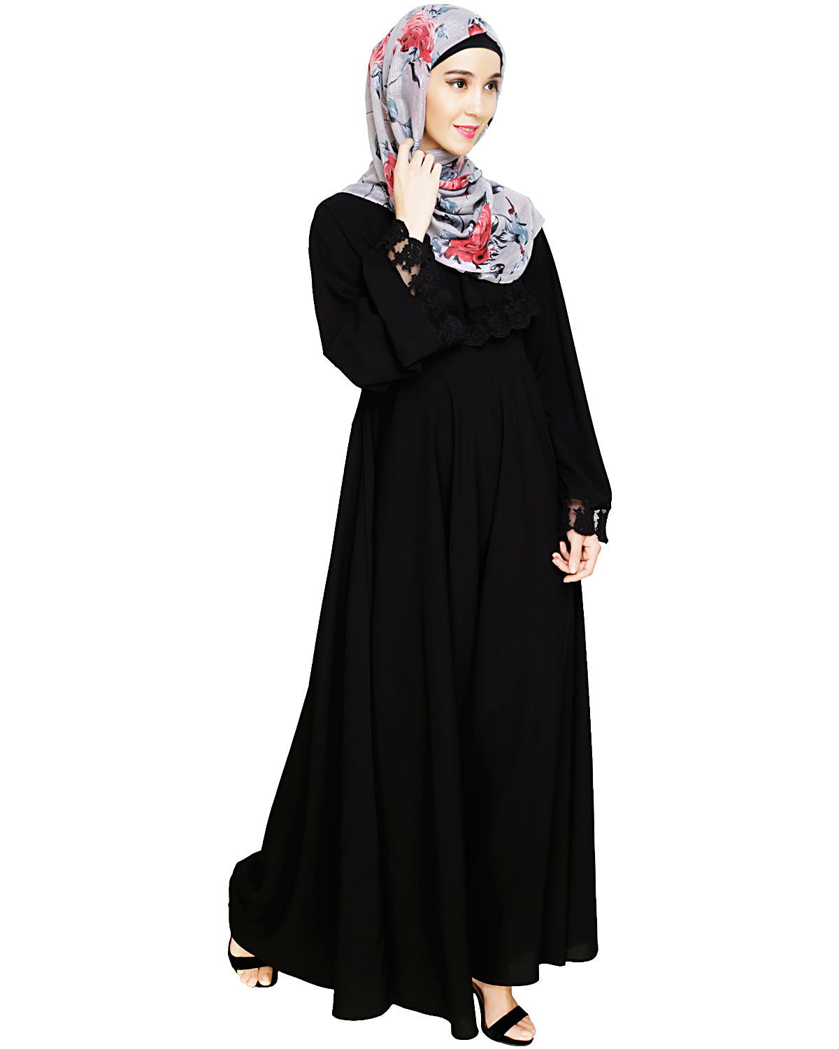 Flouncy Laced Abaya Black