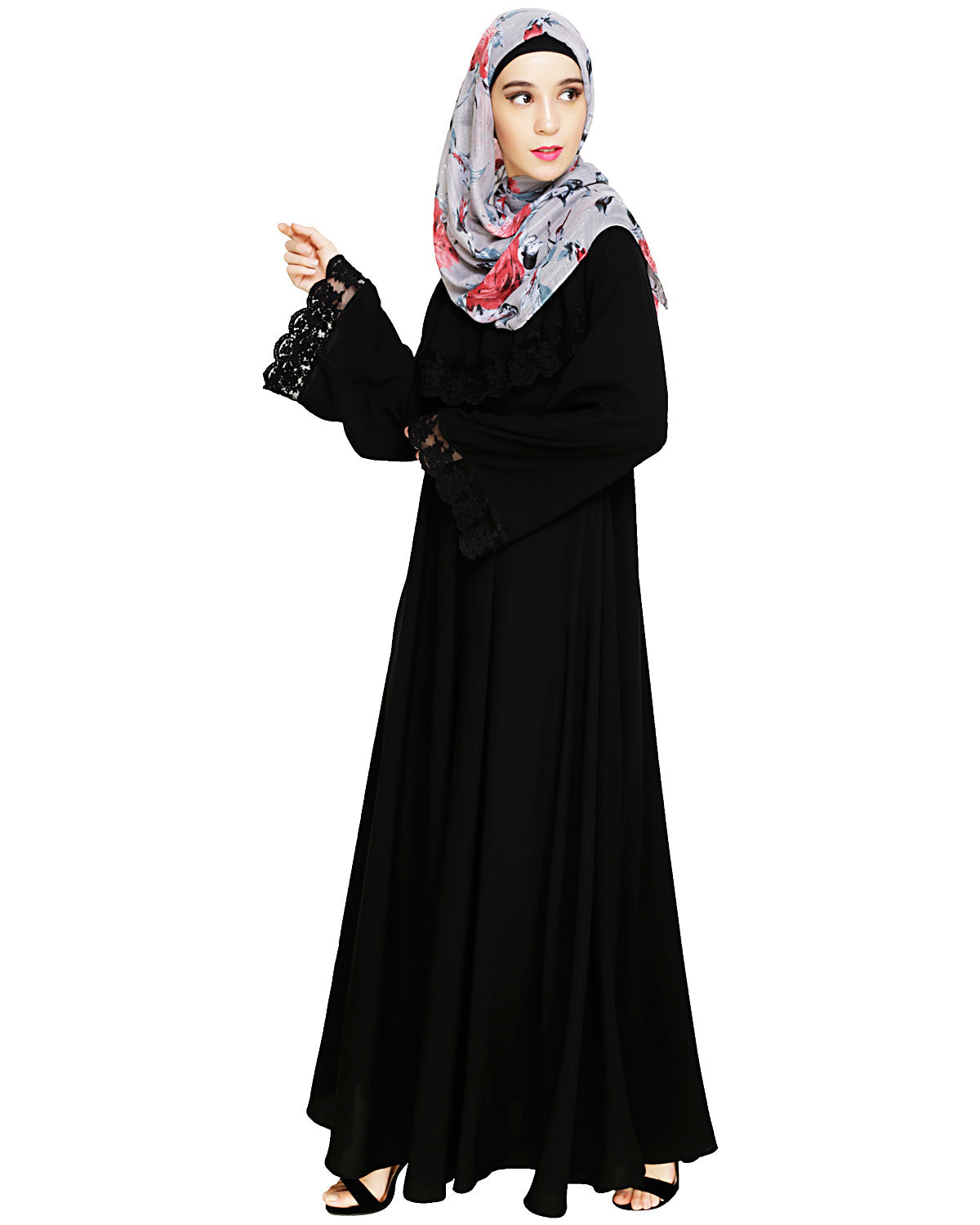 Flouncy Laced Abaya Black