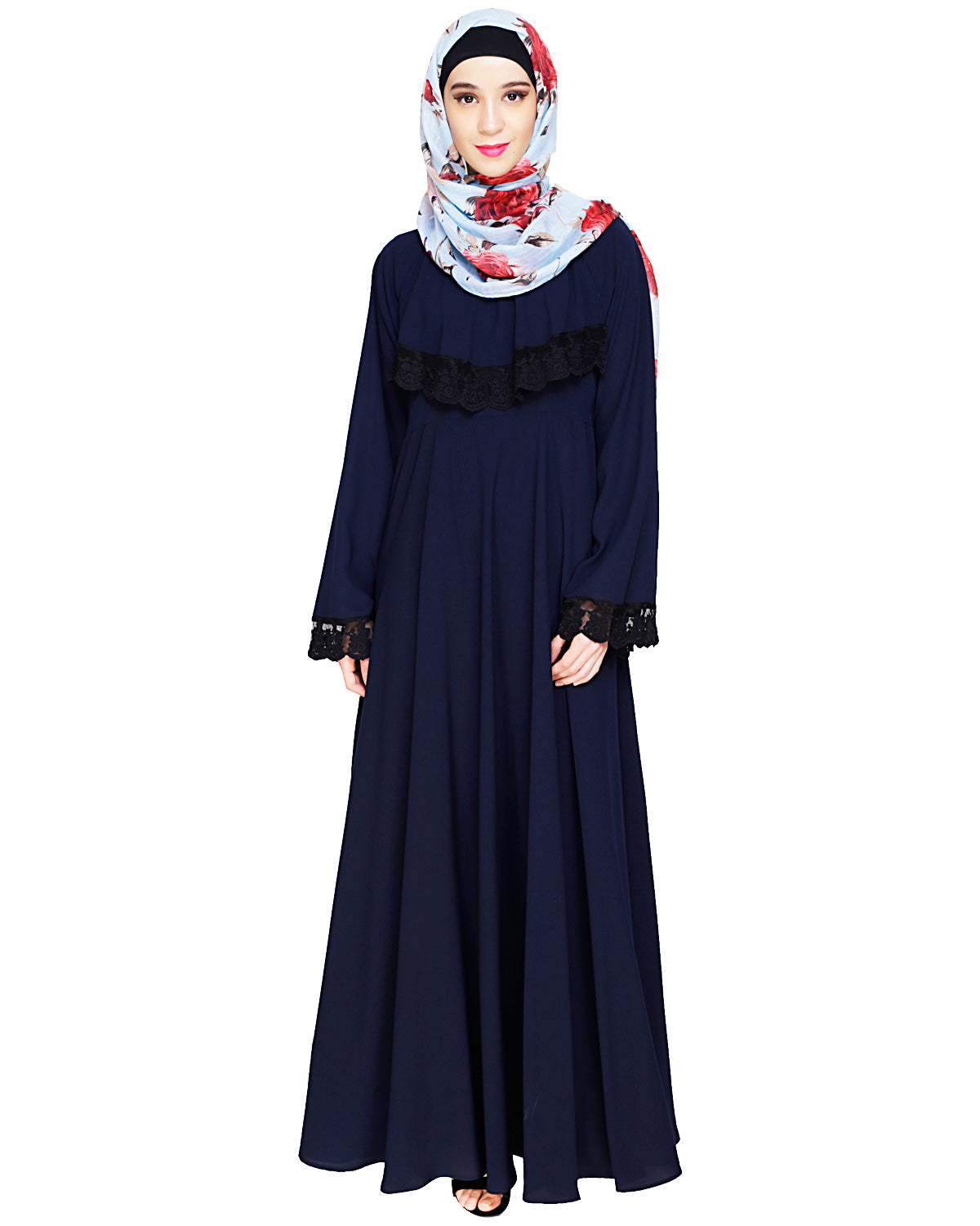 Flouncy Laced Abaya Blue