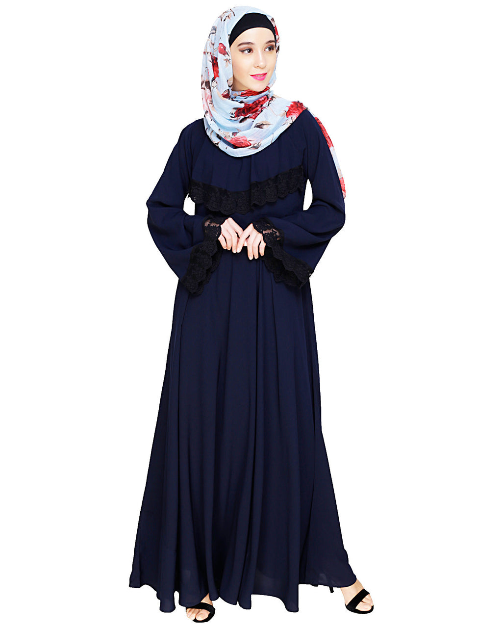 Flouncy Laced Abaya Blue