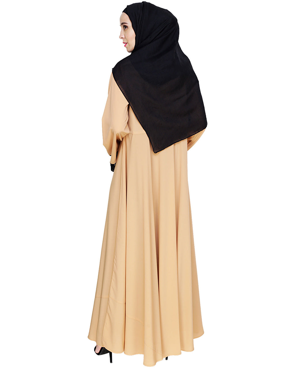 Flouncy Laced Abaya Dark Beige
