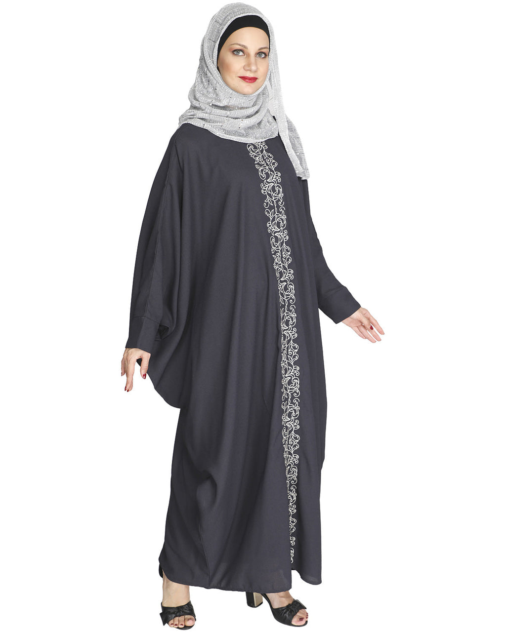 Flouncy Laced Abaya Dark Grey