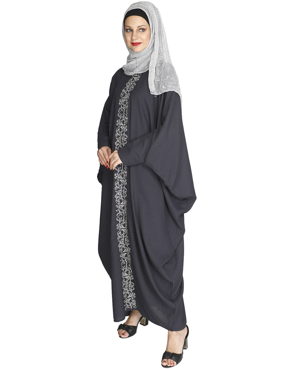 Flouncy Laced Abaya Dark Grey