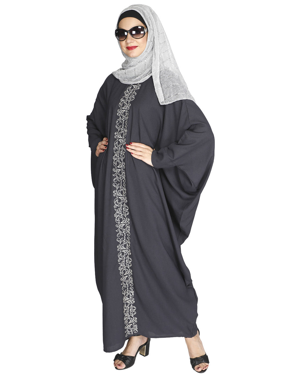 Flouncy Laced Abaya Dark Grey