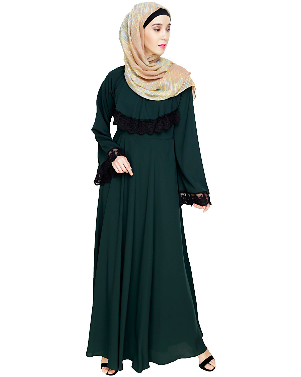 Flouncy Laced Abaya Green