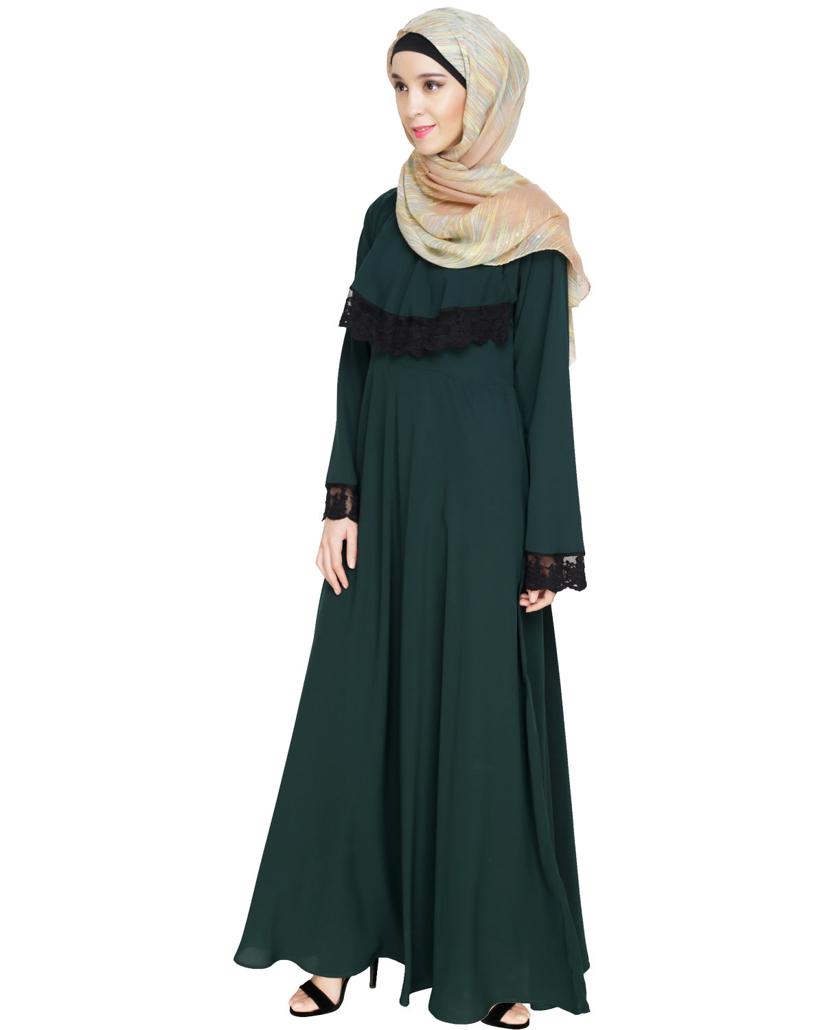 Flouncy Laced Abaya Green