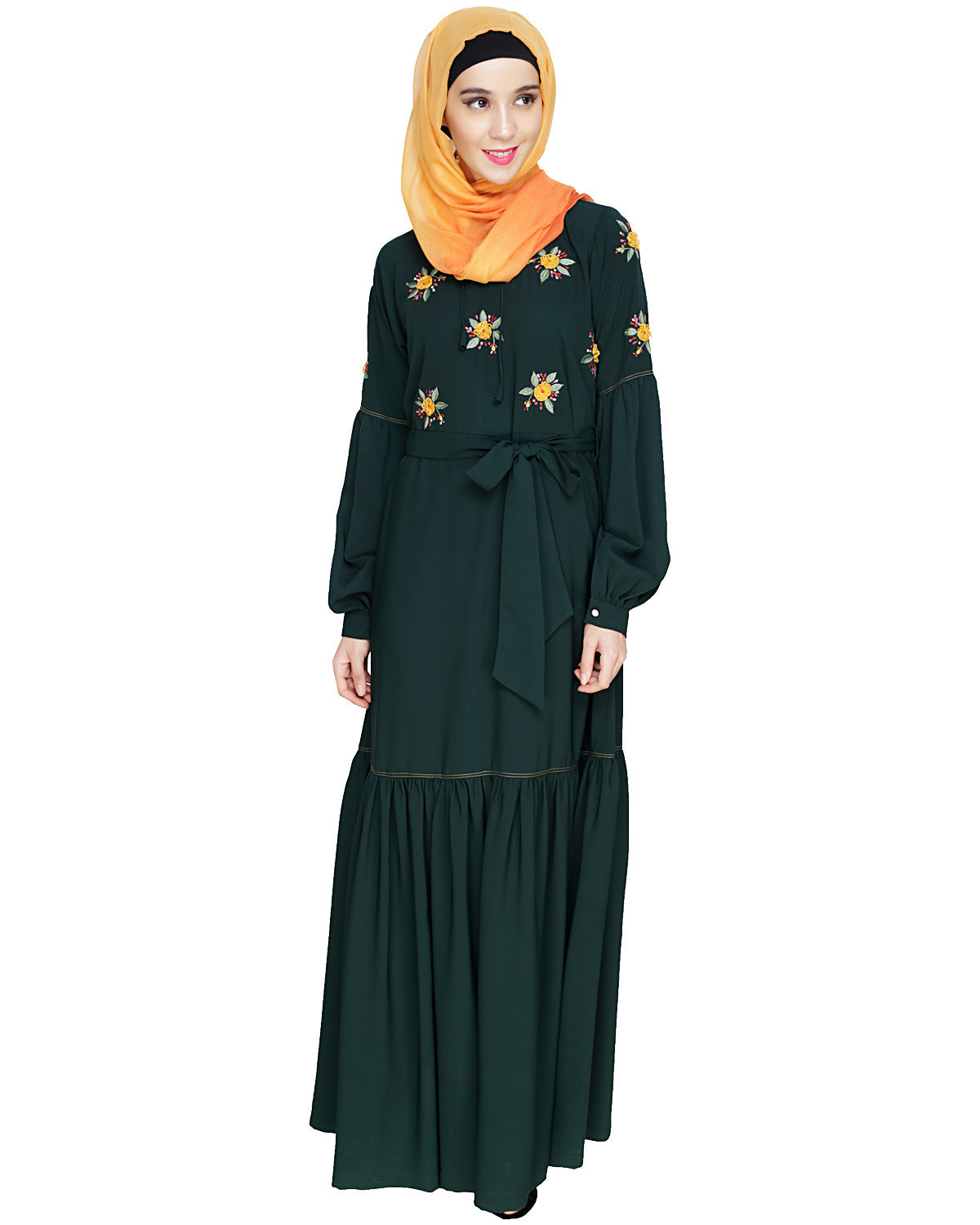 Dreamy Floral Embroiderd Abaya Green