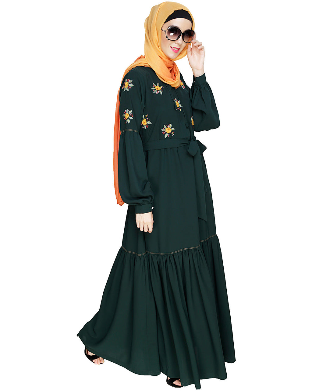 Dreamy Floral Embroiderd Abaya Green