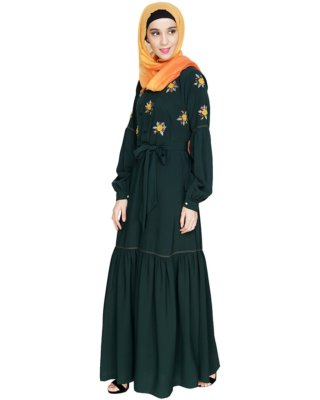 Dreamy Floral Embroiderd Abaya Green