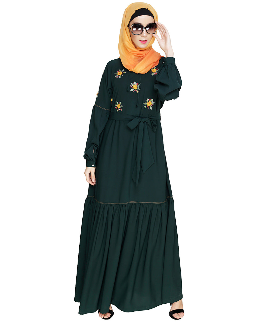 Dreamy Floral Embroiderd Abaya Green