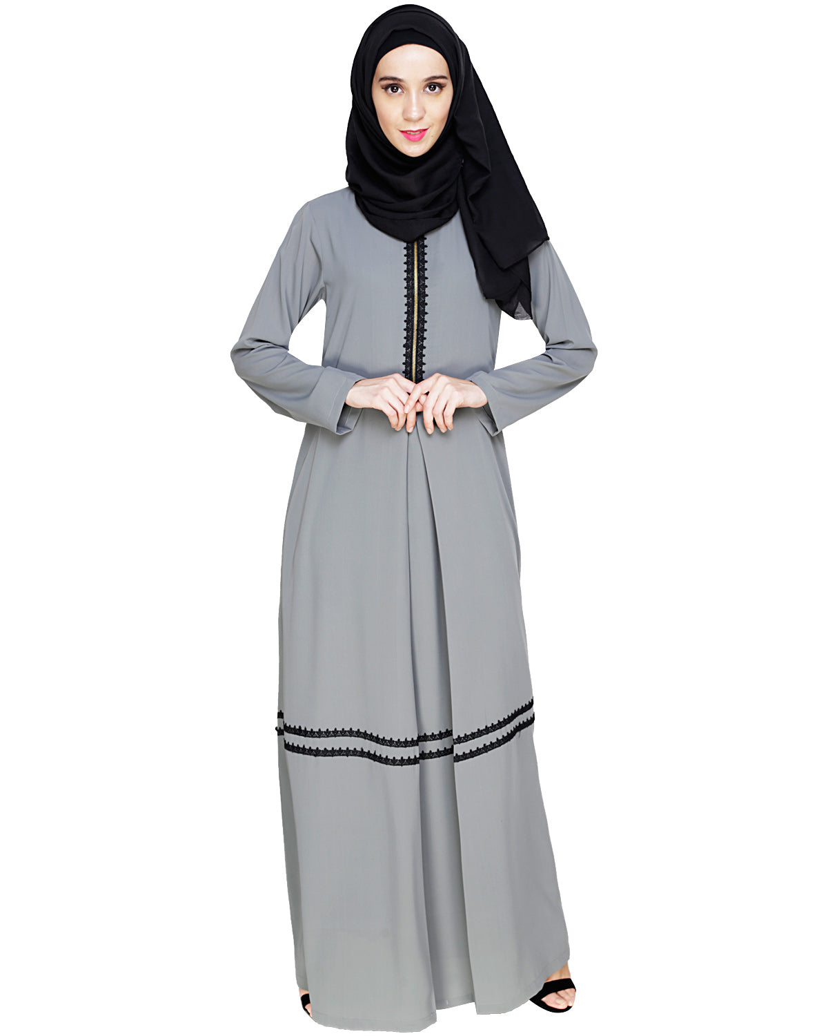 Graceful Lacy Abaya Grey