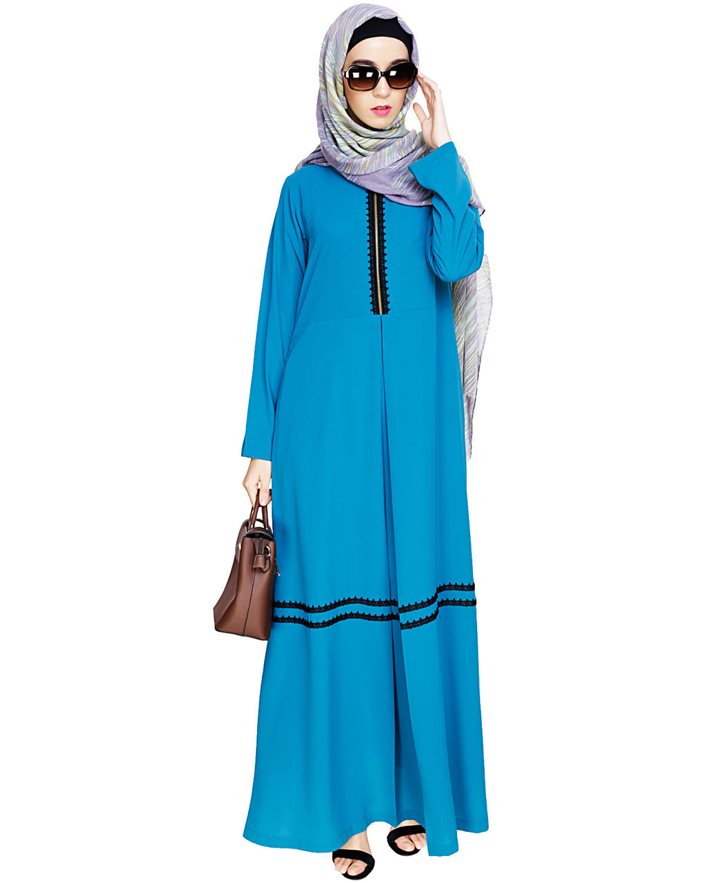 Graceful Lacy Abaya Teal Blue