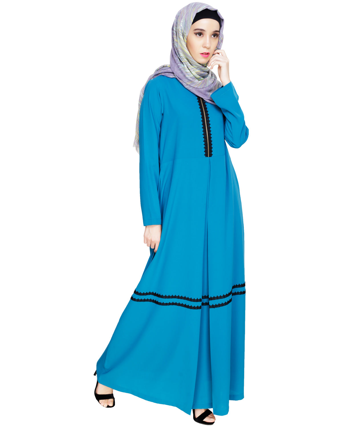 Graceful Lacy Abaya Teal Blue