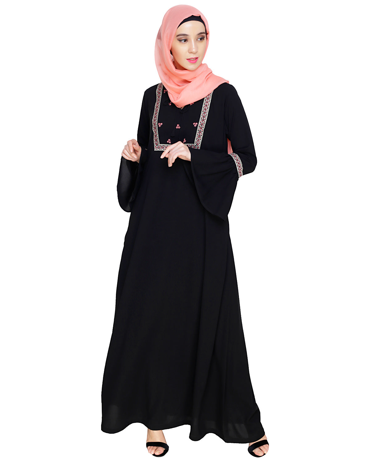 Boho Embroidered Abaya Grey