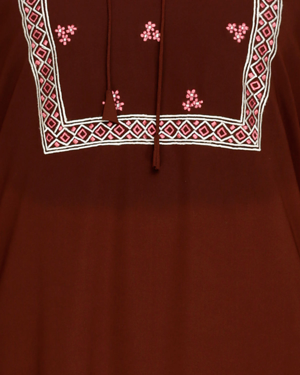 Boho Embroidered Abaya Brown