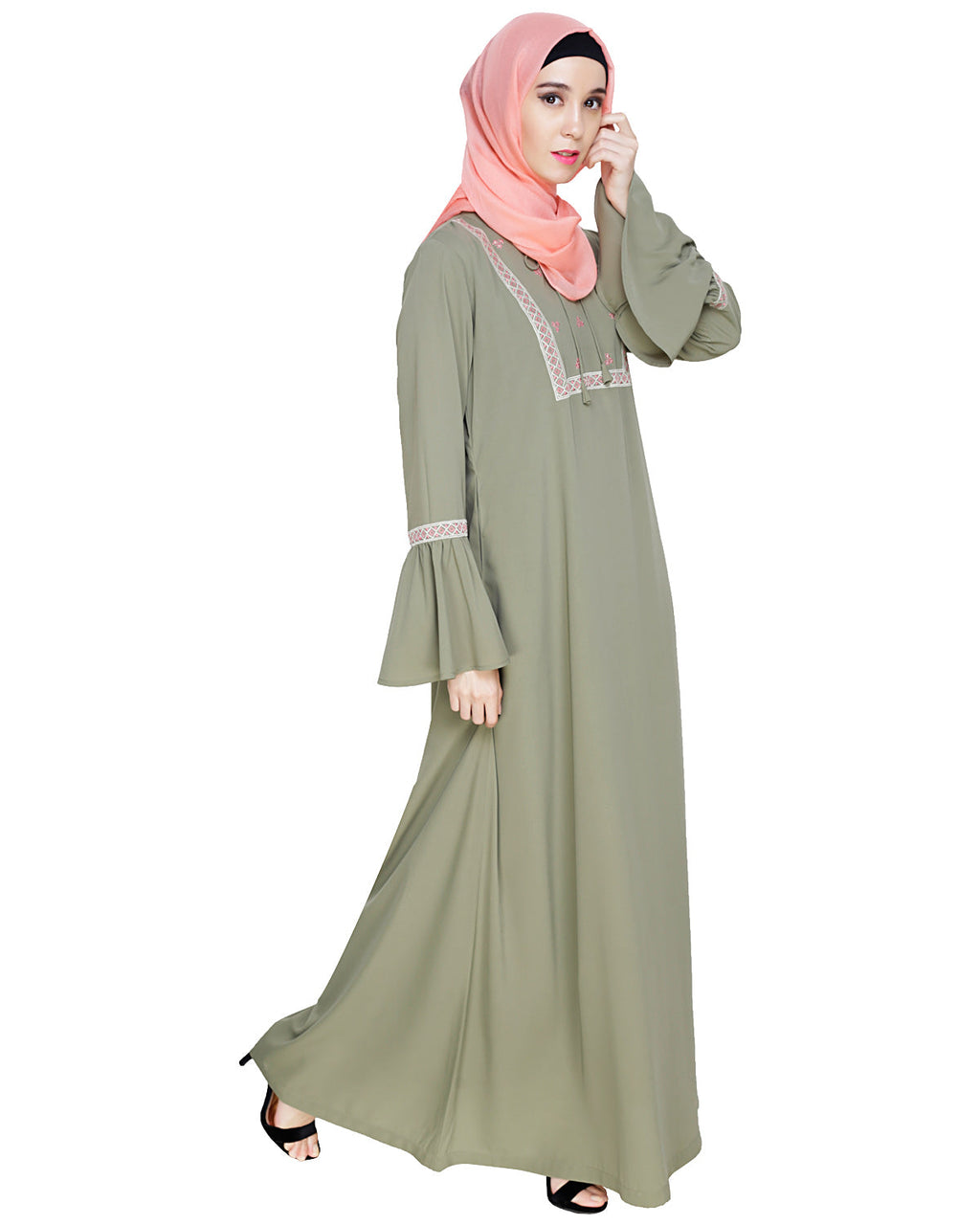 Boho Embroidered Abaya Dead Mint