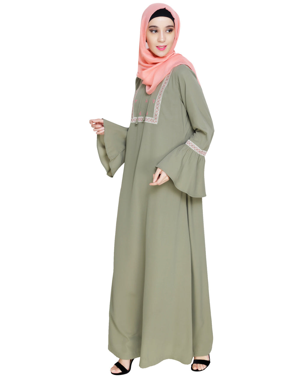 Boho Embroidered Abaya Dead Mint
