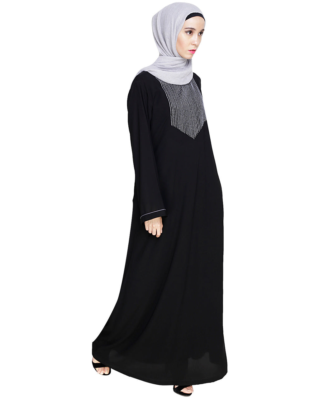Whimsical Embroidered Dubai Style Abaya Black