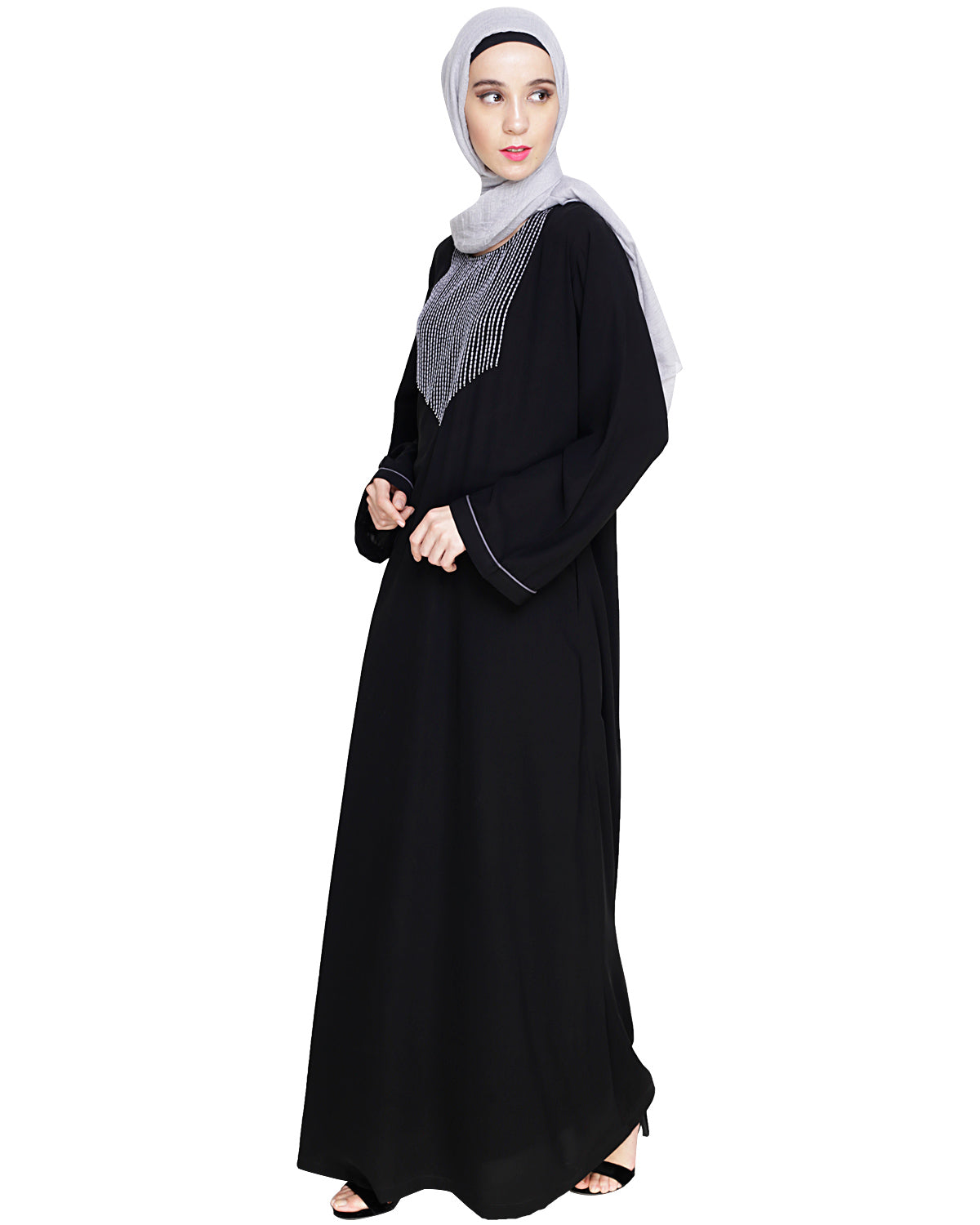 Whimsical Embroidered Dubai Style Abaya Black