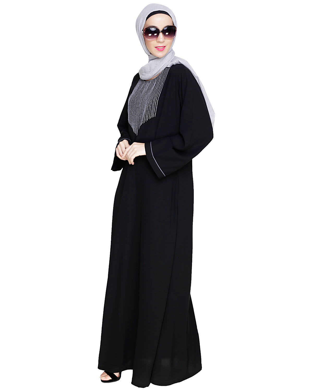 Whimsical Embroidered Dubai Style Abaya Black