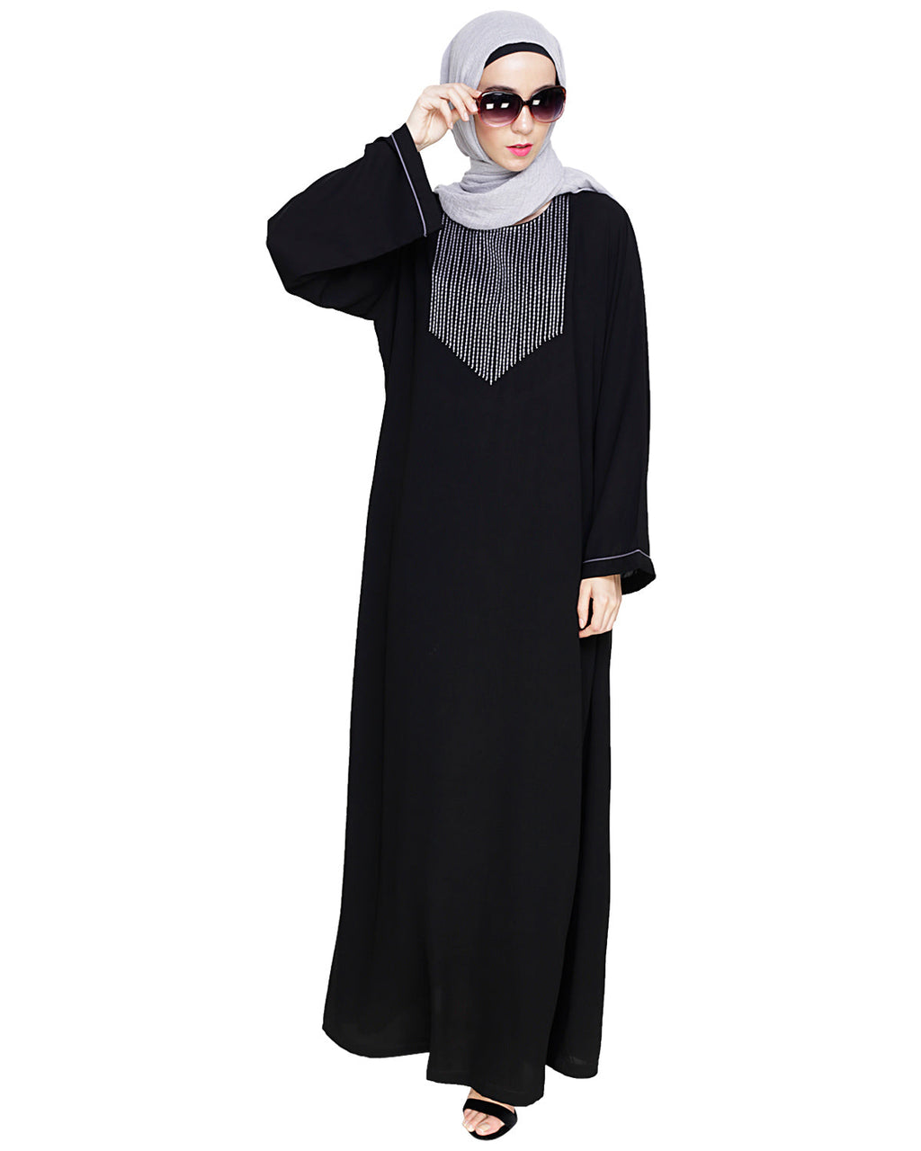 Whimsical Embroidered Dubai Style Abaya Black