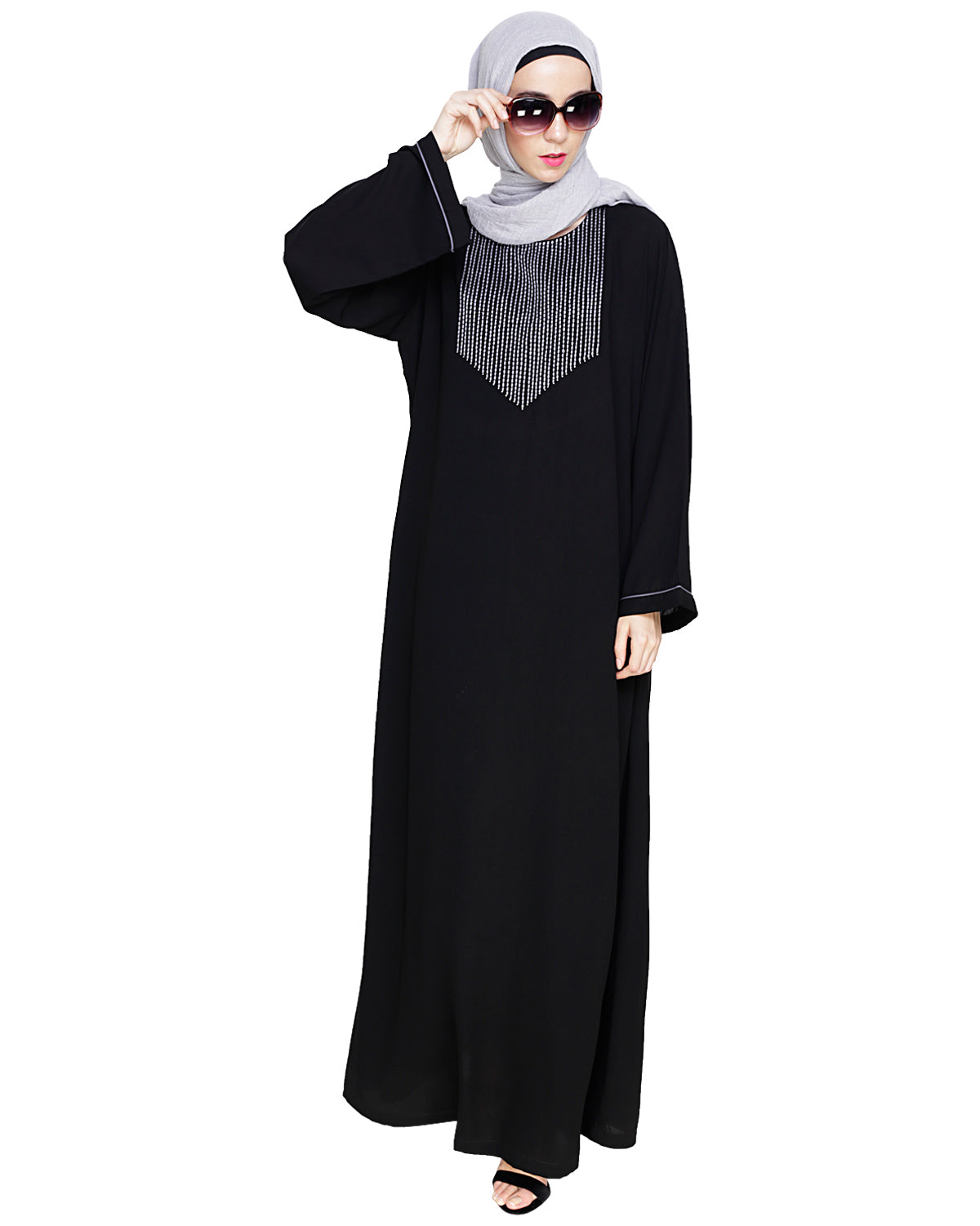Whimsical Embroidered Dubai Style Abaya Black
