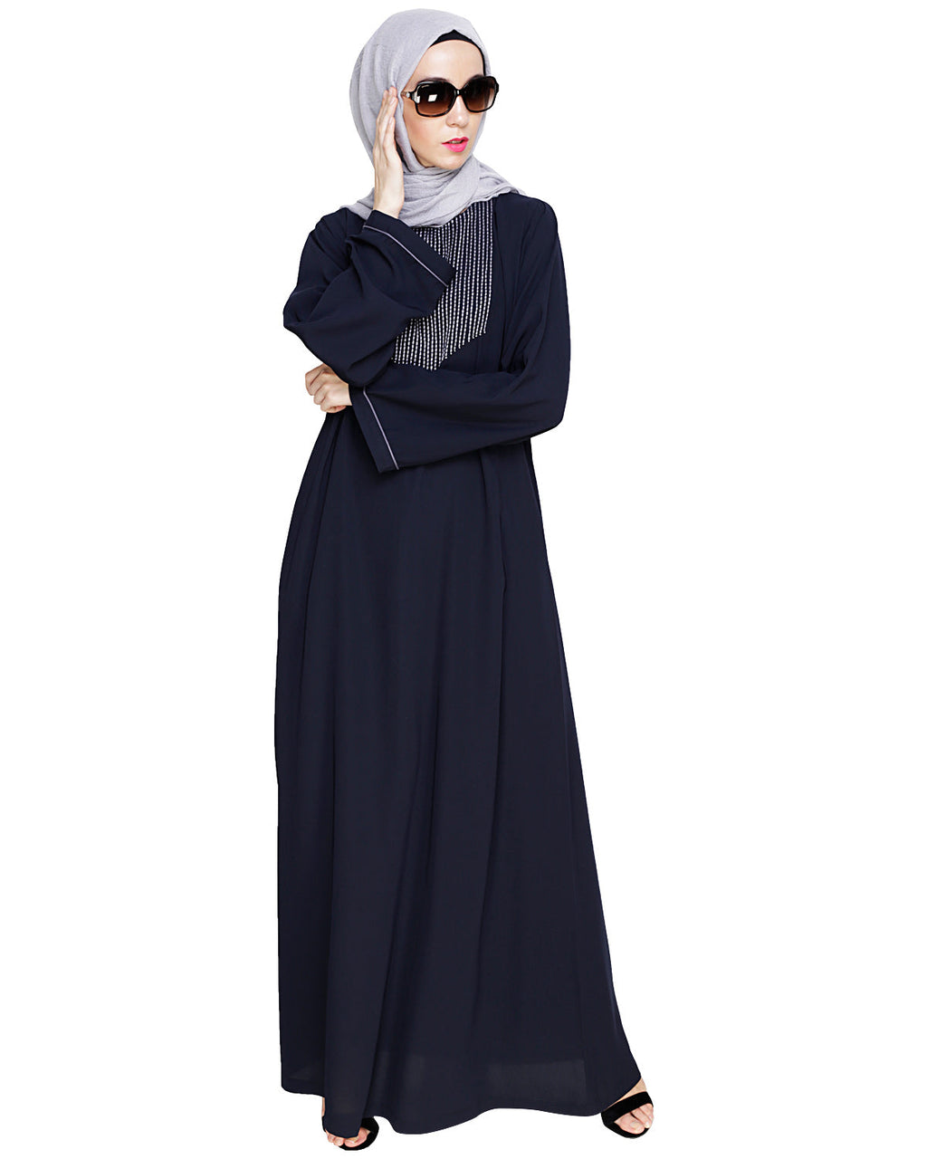 Whimsical Embroidered Dubai Style Abaya Grey