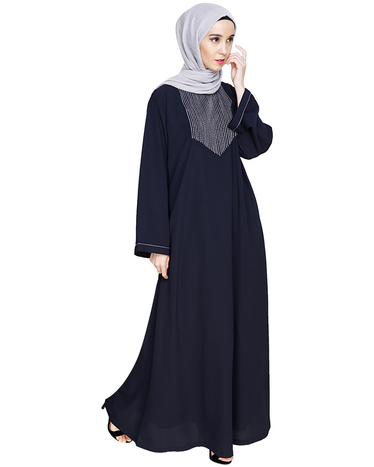 Whimsical Embroidered Dubai Style Abaya Grey