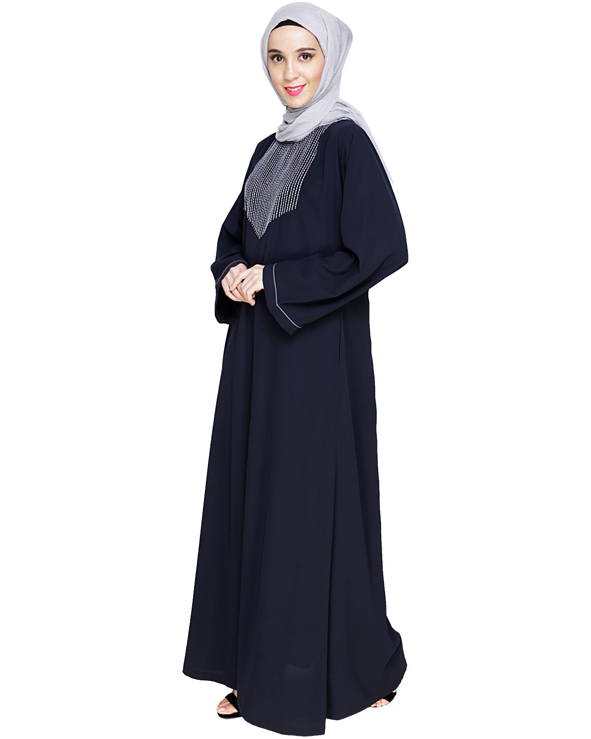Whimsical Embroidered Dubai Style Abaya Grey