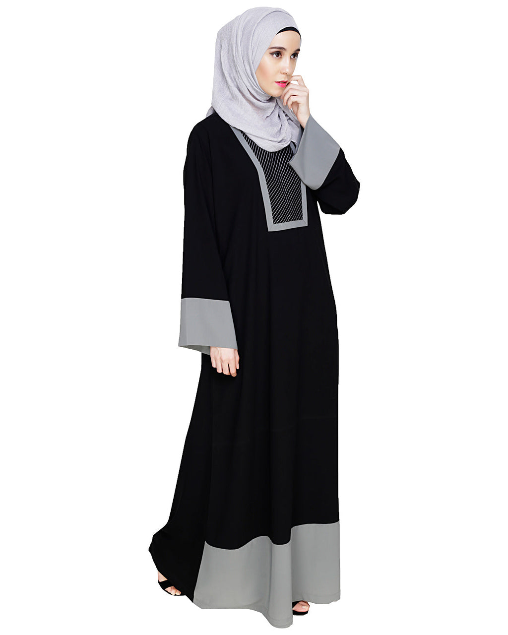 Embroidered Yoke Dubai Style Abaya Black