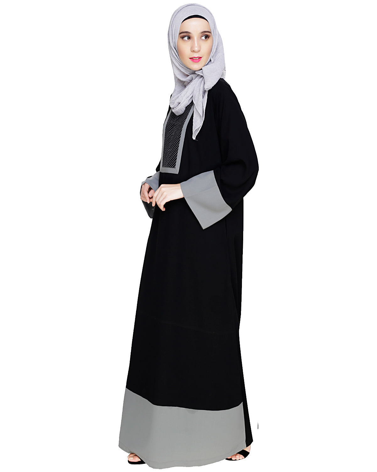 Embroidered Yoke Dubai Style Abaya Black