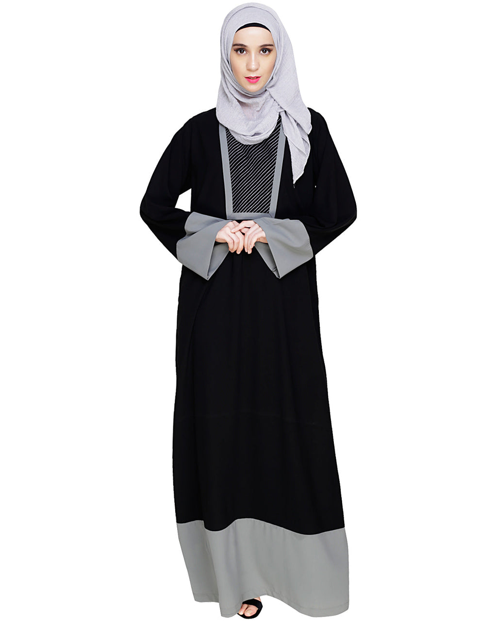 Embroidered Yoke Dubai Style Abaya Black