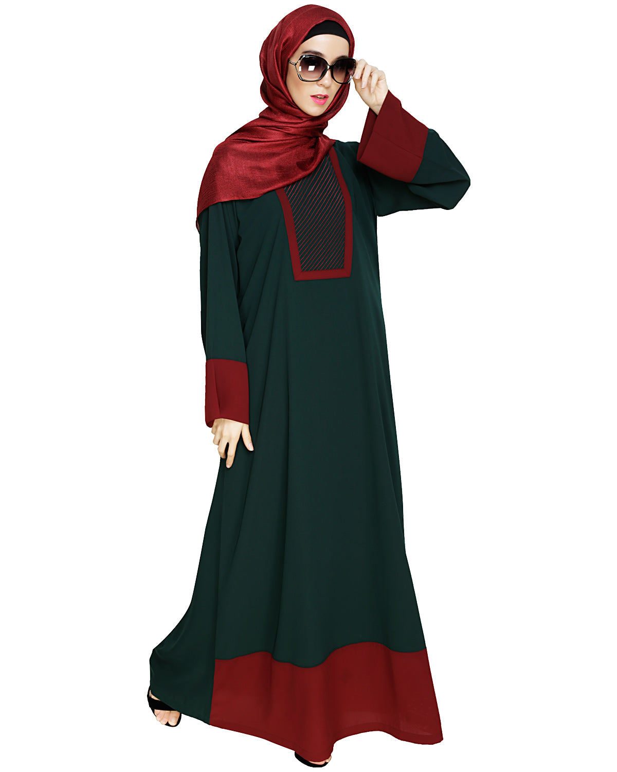 Embroidered Yoke Dubai Style Abaya Green