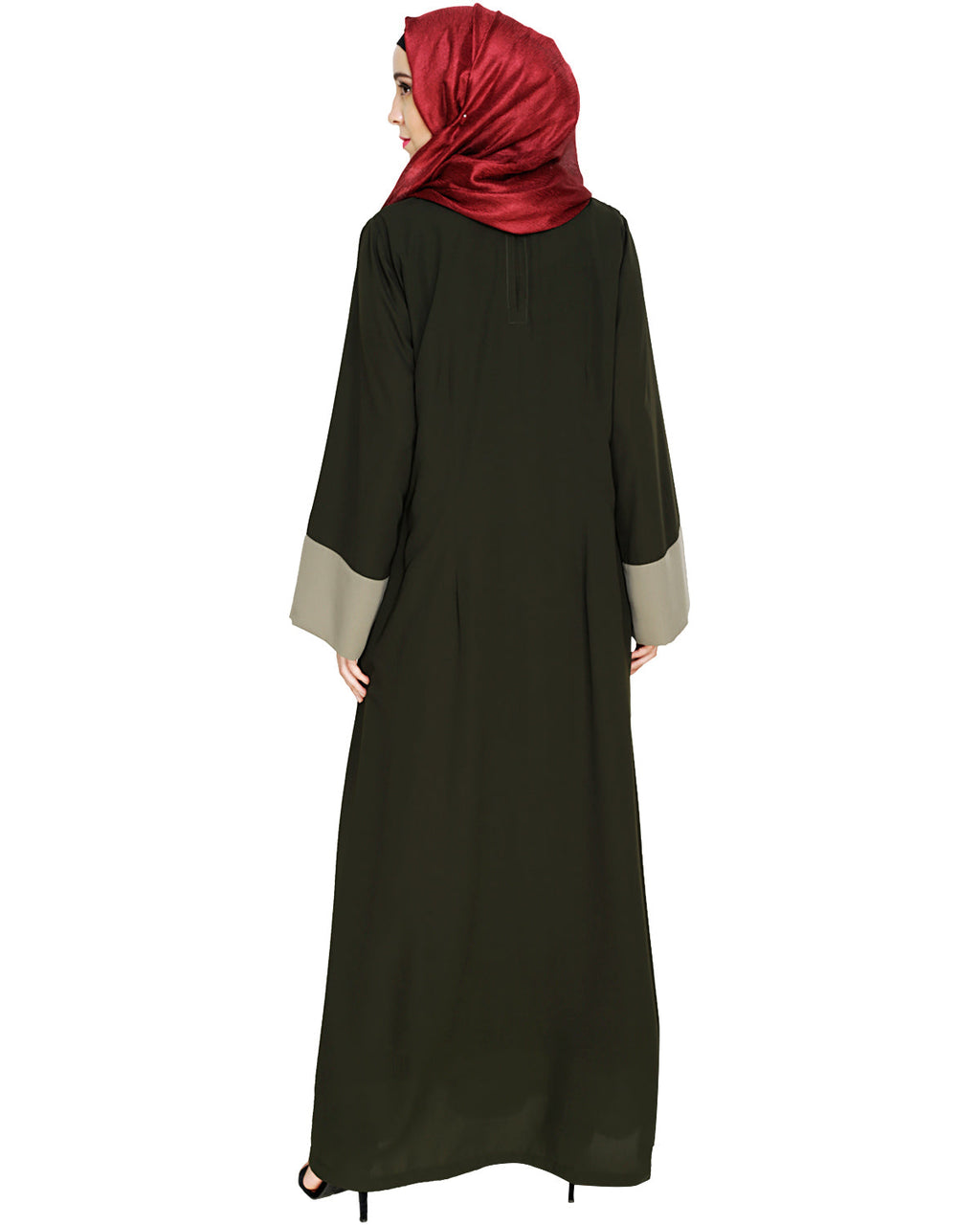 Embroidered Yoke Dubai Style Abaya Olive