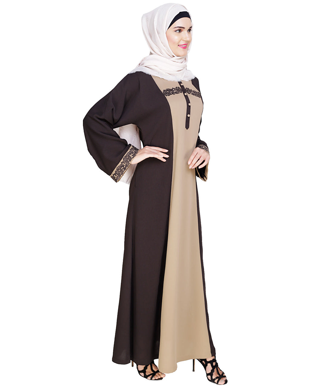 Panelled Dubai Style Abaya Brown